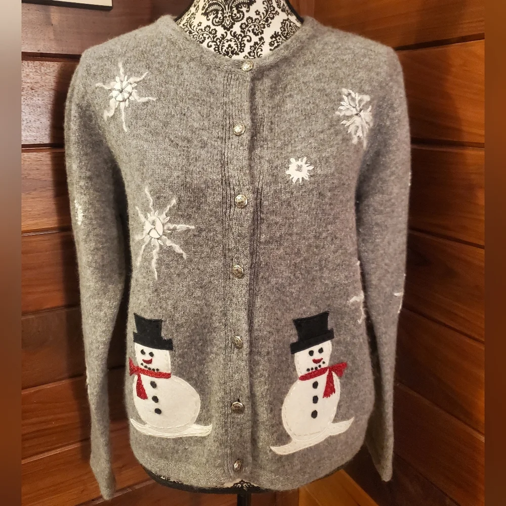 Northern Isles Wool Snowman Snowflake Holiday Sweater Large - Picture 1 of 8